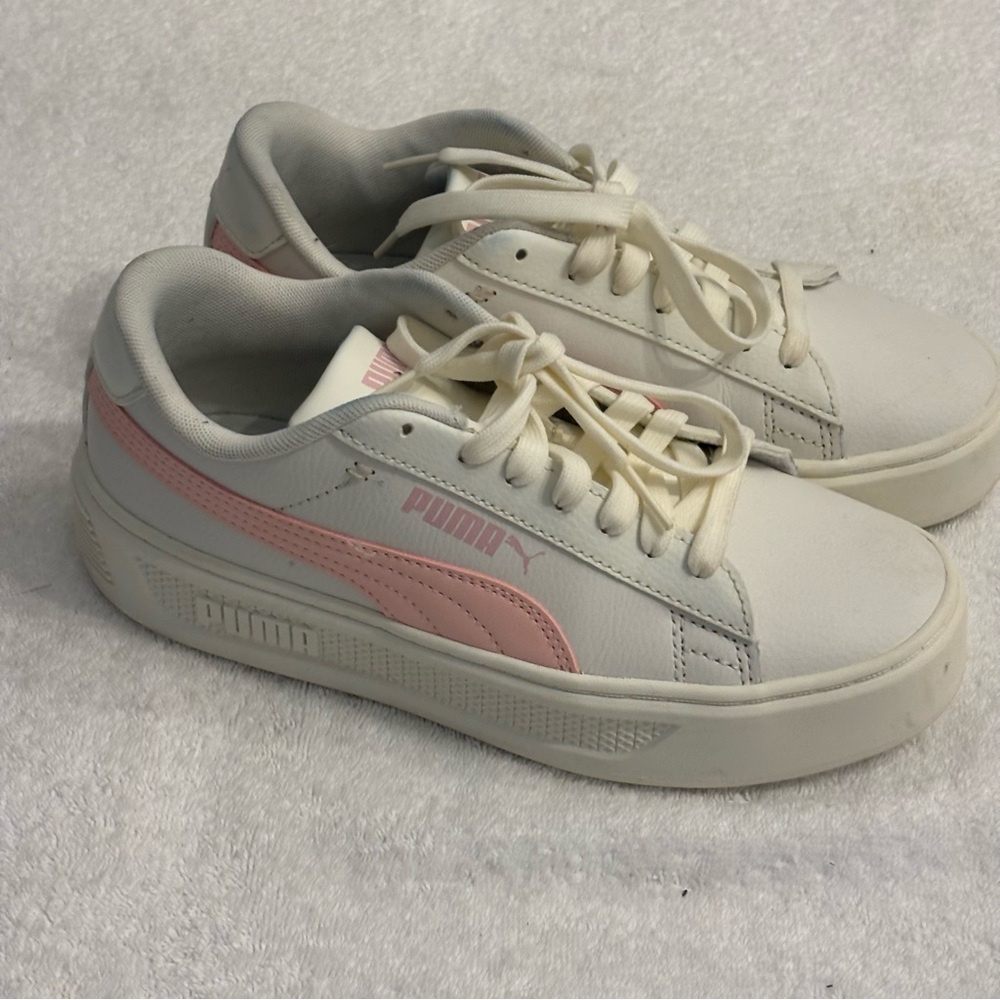 Puma White Sneakers with Pink Accent